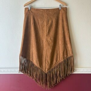 Fringed Tan Midi Skirt